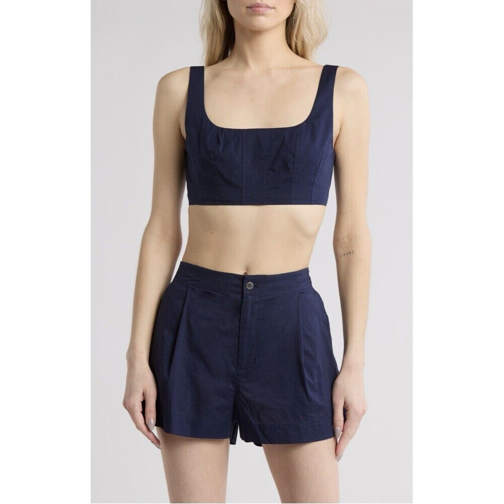 Staud Cropped Wells Square Neck Corset Tank Poplin Women’s Size 14 Minimalist